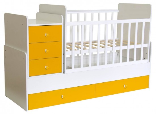 Кроватка детская Polini kids Simple 1111 с комодом, белый-солнечный