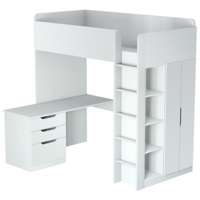 Кровать-чердак Polini kids Simple с письменным столом и шкафом, белый