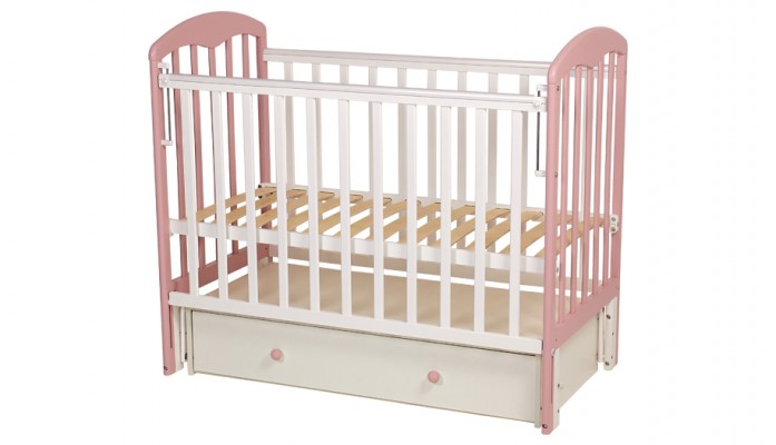 Кроватка детская Polini kids Simple 328, белый-розовый