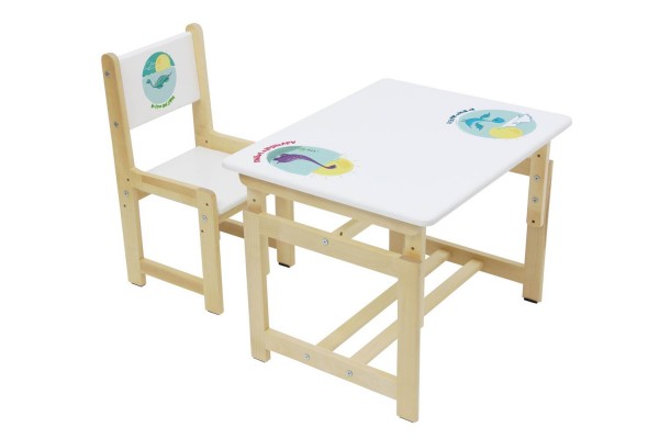 Комплект растущей детской мебели Polini kids Eco 400 SM, Дино 1, 68х55 см, белый-натуральный