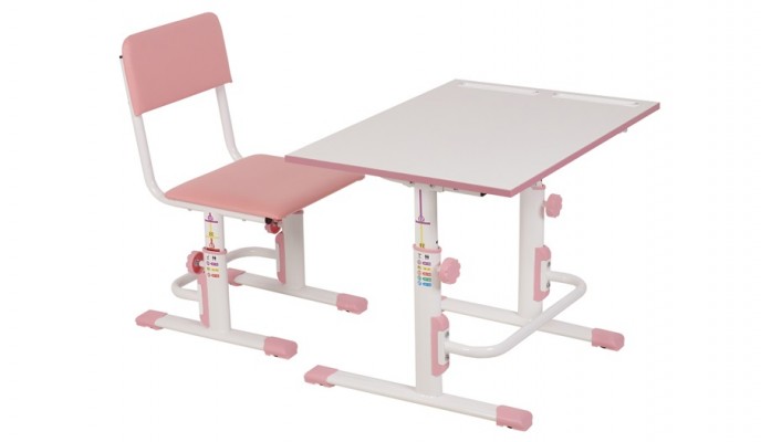 Комплект Polini kids растущая парта-трансформер M1 75х55 см и стул регулируемый L, белый-розовый